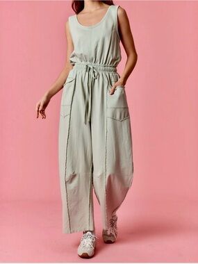 NWOT. Peach Love California Sage Green Sleeveless Jumpsuit
